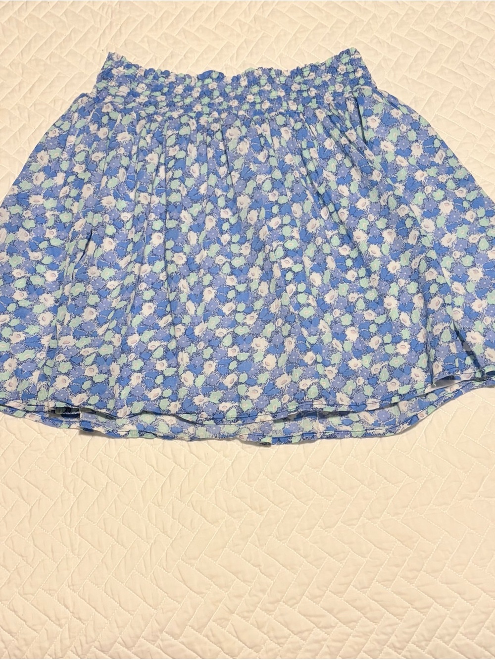 Blue Floral Smocked-Waist Mini Skirt Size M